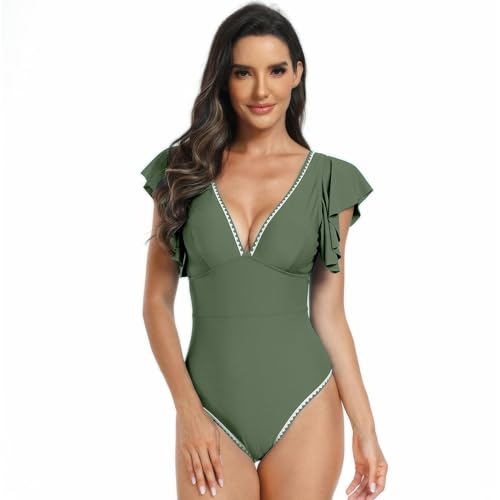 YIMAIWLX Badeanzug Frauen EIN Stück Badeanzug Gekräuselt-grün-XL von YIMAIWLX