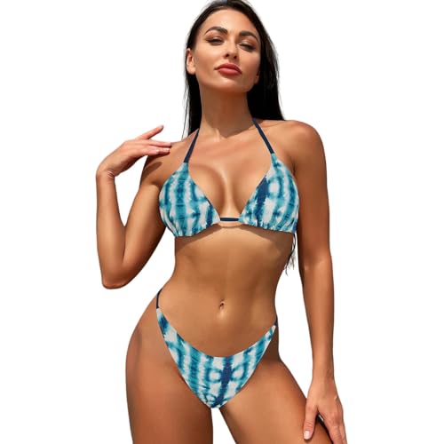 YIMAIWLX Badeanzug Ladies Bikini Set Halter Gepolstert Badeanzug Badeanzug Heiße Strandbekleidung-Blauer Verschmutzung-s von YIMAIWLX