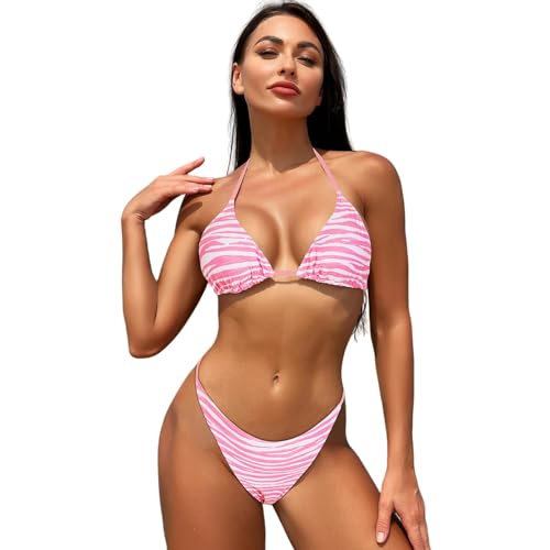 YIMAIWLX Badeanzug Ladies Bikini Set Halter Gepolstert Badeanzug Badeanzug Heiße Strandbekleidung-Zebra-l von YIMAIWLX
