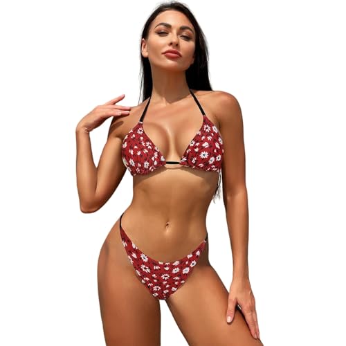 YIMAIWLX Badeanzug Ladies Bikini Set Halter Gepolstert Badeanzug Badeanzug Heiße Strandbekleidung-r-weiße Blumen-l von YIMAIWLX