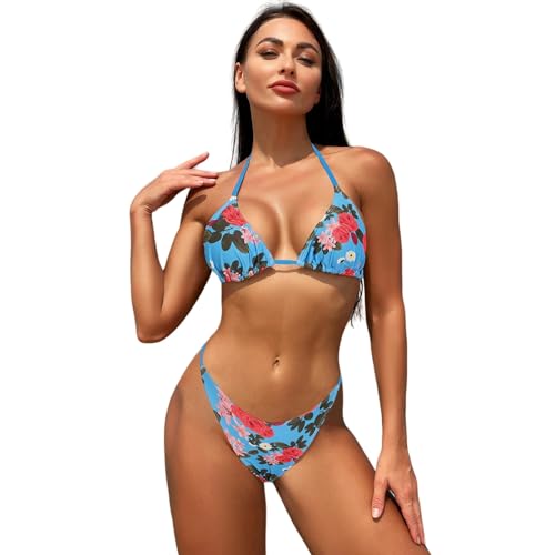 YIMAIWLX Badeanzug Ladies Bikini Set Halter Gepolstert Badeanzug Badeanzug Heiße Strandbekleidung-sea Blue-r-s von YIMAIWLX
