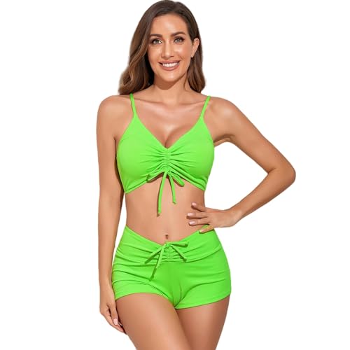 YIMAIWLX Badeanzug Tankini Sets Für Frauen Mit Shorts Zwei Stücke Bikini Sets Badeanzug Zwei Stücke Bikini Bikini Print Bikini Plus Size-grün-XL von YIMAIWLX