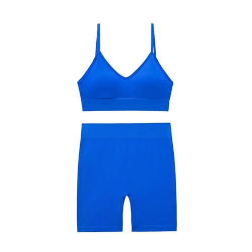 YIMAIWLX Sport BH Trainingssets Für Frauen 2 Stück Nahtloser Yoga -Outfits Rückenless Sport Bra Tops High Taille Sportshorts-Blue-q-durchschnittlicher Code von YIMAIWLX