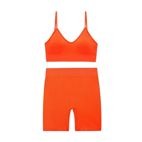 YIMAIWLX Sport BH Trainingssets Für Frauen 2 Stück Nahtloser Yoga -Outfits Rückenless Sport Bra Tops High Taille Sportshorts-orange-durchschnittlicher Code von YIMAIWLX