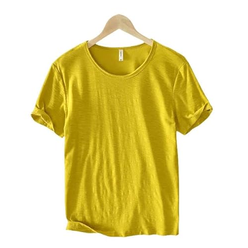 YIMAIZLT Herren T-Shirt Sommer Baumwolle T-Shirt Für Männer O-Ausschnitt Einfarbige Farbe Casual Dünne T-Shirt Basic Tees Plus Größe Männliche Kurzarm Tops Kleidung-gelb-m von YIMAIZLT