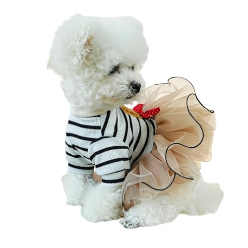 YIMAIZYY Kleidung 1Pc Anzug Hundefeder Und Herbst Schwarz -Weiß Gestreiftes Bärenprinzessinkleid Mit Kordelschnalle Für Kleine Mittelgroße Hunde-Weiss-XL von YIMAIZYY