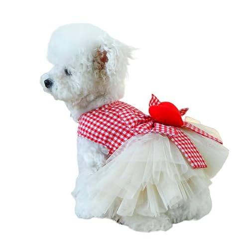 YIMAIZYY Kleidung 1Pc Pet Clothing Frühling/Sommer Red Plaid Love Bow Prinzessin Kleid Für Kleine Und Mittelgroße Hunde Geeignet-Rot-L von YIMAIZYY