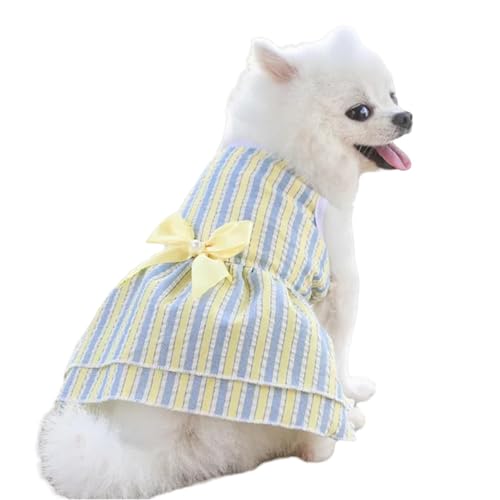 YIMAIZYY Kleidung Welpe Vertikaler Gestreieter Rock Sommer Hunde Rock Prinzessin Hunde Hochzeitskleid Katze Rock Hund Kleidung-Gelbblau2-L von YIMAIZYY