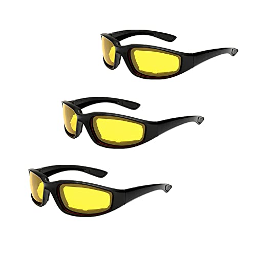 YISHI 3 Paar Reitbrillen Fahrradpolsterbrillen-Kit UV-Schutz Motorrad-Sonnenbrille Clear Smoke Gelb Rosa Linse für Outdoor-Sportaktivitäten von YISHI