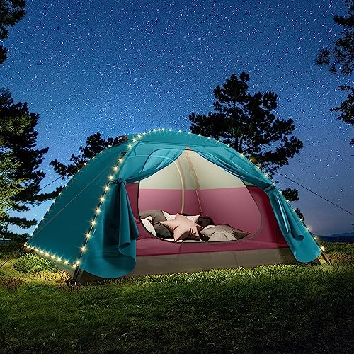 YITAHOME Campingzelt für 3-4 Personen, Wasserdichtes Doppellagiges Rucksack Zelt Zwei Türen Kuppelzelt mit Led Lichter, geeignet für Reisen, Strand, Wandern, Outdoor (Blau) von YITAHOME