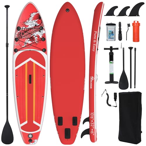 YITAHOME Stand Up Paddle Board, aufblasbares Paddleboard, SUP-Board, Rot, 3,2 m von YITAHOME