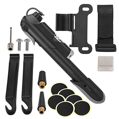 YIWENG Mini Bike Pump Fahrradpumpe 120 PSI Hochdruck-Fahrrad-Luftpumpe mit eingebautem Manometer Pannenreparatur-Kit für Presta & Schrader-Ventil-Handwechsel,Mini Bicycle Air Pump von YIWENG