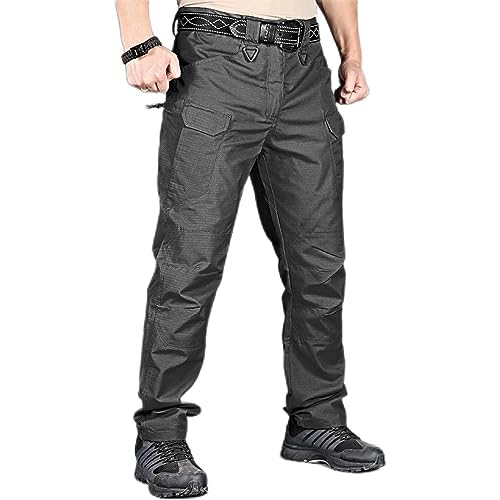 YIYINGSI Herren wasserdichte Taktische Hose - Military Large Size Cargo Pants, Herren Atmungsaktive Swat Army Einfarbige Kampfhose, Arbeits Jogger S-6Xl,Schwarz,M von YIYINGSI