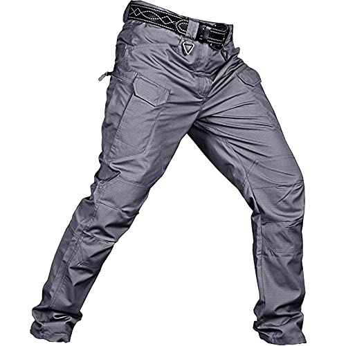 YIYINGSI Herren wasserdichte Taktische Hose - Military Large Size Cargo Pants, Herren Atmungsaktive Swat Army Einfarbige Kampfhose, Arbeitsjogger S-6Xl,Grau,3XL von YIYINGSI