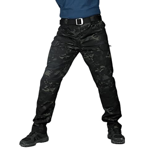 YIYINGSI wasserdichte Taktische Herrenhose - Military Large Size Cargo Pants, Herren Atmungsaktive Swat Army Einfarbige Kampfhose, Arbeitsjogger S-6Xl,Schwarz Cmao,3XL von YIYINGSI