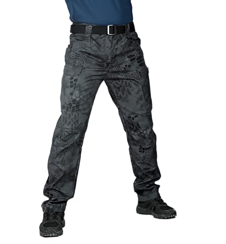 YIYINGSI wasserdichte Taktische Herrenhose - Military Large Size Cargo Pants, Herren Atmungsaktive Swat Army Einfarbige Kampfhose, Arbeitsjogger S-6Xl,Schwarze Schlange,XL von YIYINGSI