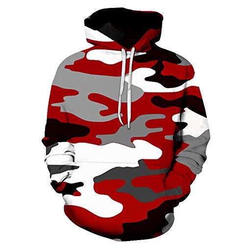 YJDSZD 3D Digital Print Hoodie Sweatshirt Kapuzenpulli Lustige Jacke Hip Hop Streetwear Outdoor Hipster Red Camouflage Kreatives Design Muster Drucken von YJDSZD