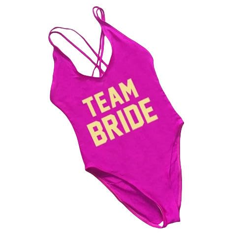 YJHLY Bikini Sets Schwimmanzug Für Frauen One -Stück Badeanzug Buchstaben Druckrückenfreier Badeanzug Sommer Monokini Beachwege-(Gold Word) - Purple-M von YJHLY