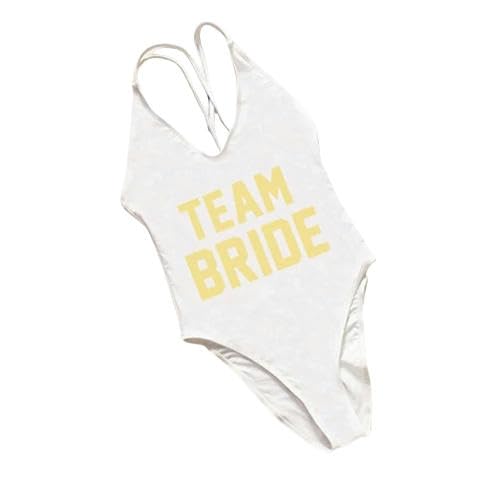 YJHLY Bikini Sets Schwimmanzug Für Frauen One -Stück Badeanzug Buchstaben Druckrückenfreier Badeanzug Sommer Monokini Beachwege-(Gold Word) - White-XL von YJHLY