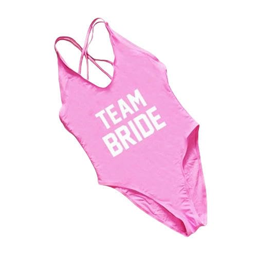 YJHLY Bikini Sets Schwimmanzug Für Frauen One -Stück Badeanzug Buchstaben Druckrückenfreier Badeanzug Sommer Monokini Beachwege-(White Word) - Pink-M von YJHLY