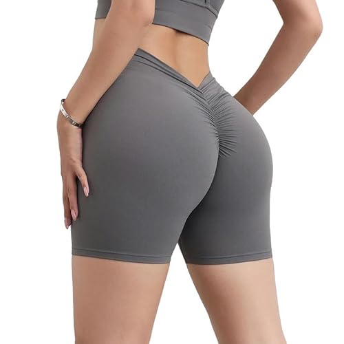 YJHLY Kurze Hose Damen Shorts Nylon Yoga Damen-Shorts Fitnessstudio Radfahren Elastische Enge, Atmungsaktiv-Titanium Gray-XL von YJHLY