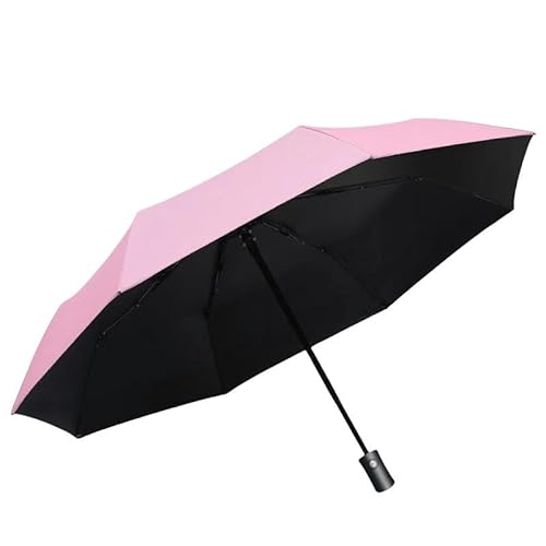 YJHLY Regenschirm Automatische Regen- Und Sonne Regenschirm Schwarze Beschichtung Parasol Anti-Uv 3 Falten Windresistent Auto Big Windproof Frauen Männer 8Ribs-Pink von YJHLY