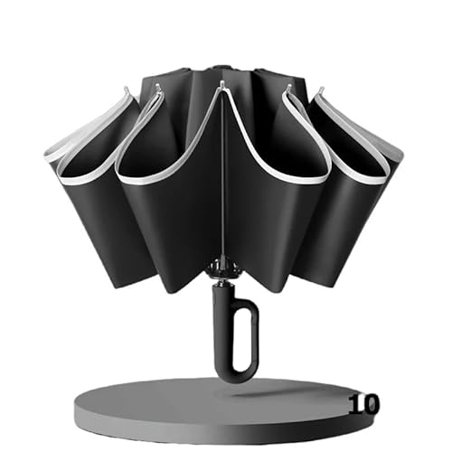 YJHLY Regenschirm Winddichtem Regenschirm Für Männer Frauen Vollautomatisch Umgekehrter Dach Mit Reflektierenden Streifen Carabiner Griff Uv -Regenschirme-D105Cm R Black von YJHLY