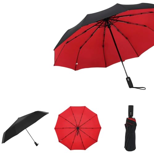 YJHLY Regenschirm Windschutz Doppelte Schicht Vollautomatisch Resistenter Regenschirm-Red von YJHLY