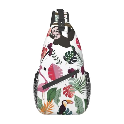 Gürteltasche mit Blumen-Hasen-Motiv, für Damen und Herren, modische Crossbody-Taschen, Sling-Rucksack mit verstellbarem Riemen, Faultier in rosa tropischem Dschungel, Einheitsgröße von YJxoZH