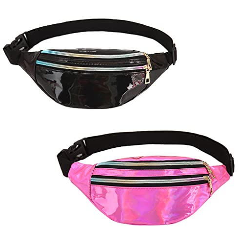 YKKJ 2 Stück Gürteltasche Damen，Verstellbarer Gurt Hüfttasche，für Damen und Herren Party Festival Sport Outdoor Travel（schwarz und rosa）. von YKKJ