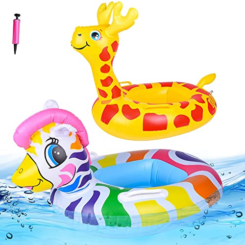 YKKJ 2 Stück Schwimmring，Baby Pool Schwimmring，Mit Inflator ，Aufblasbarer Schwimmreifen für ab 6 Monaten bis 48 Monaten.（Zebra und Giraffen） von YKKJ