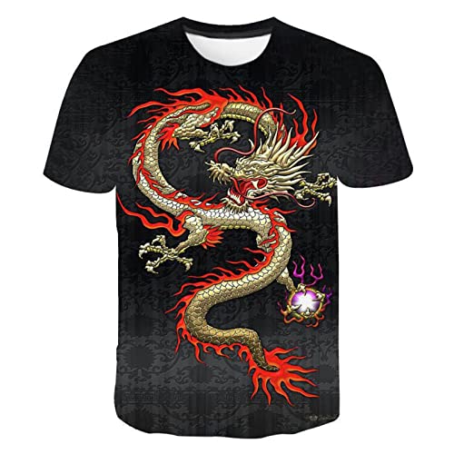 YKNIP Animal Dragon 3D-Digitaldruck Rundhals Lässiges Kurzarm-T-Shirt,Farbe3,L von YKNIP
