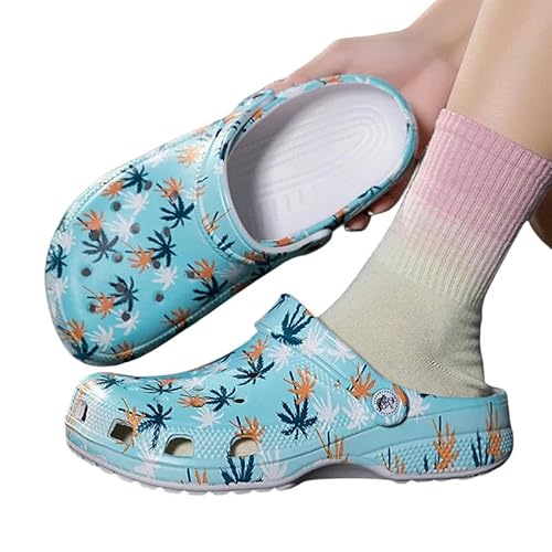 YLCYDLYU Clogs Pantoletten Damen Bunte Gedruckte Garten Loch Schuhe-Blau-40 von YLCYDLYU