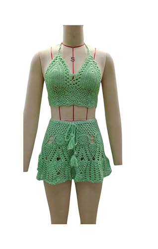 YLXCKGS Bikini-Set Crochet Bikini Zweiteilige Häkeln Frauen Bikini Set Cover Up Badeanzug Baderock Badebekleidung Badebekleidung Badebekleidung-K-Top S Rock OneSize von YLXCKGS