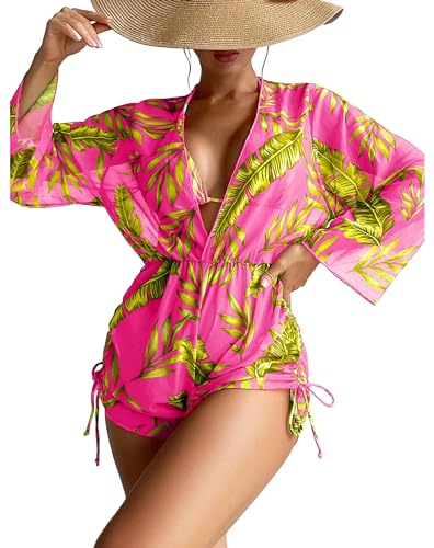 YLXCKGS Bikini-Set Frauen 3 Stück Bikini Tropical Print Badeanzug Badebekleidung Frauen Langarmanzug Weiblicher Badebekleidung Urlaub Outfits-J-M von YLXCKGS