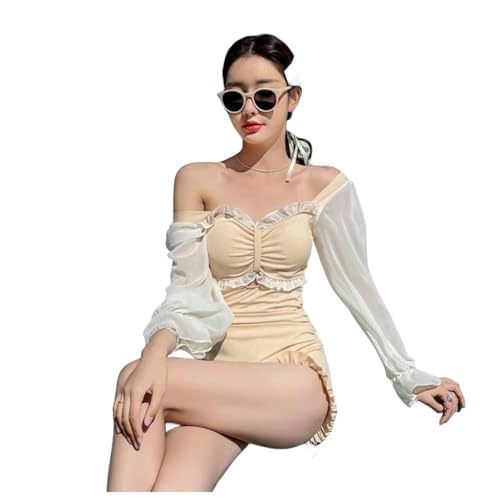 YLXCKGS Bikini-Set Frauen Schwarze Rüschenhülle Badebekleidung EIN Stück Cover Up Hochgeschnittener Badeanzug Korean Style Beach Wear Monokini Kleid-G-XL von YLXCKGS