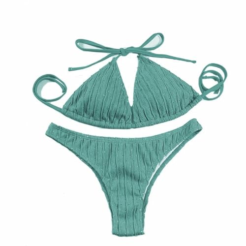 YLXCKGS Bikini-Set Jacquard Draw String Zweiteiliger Badeanzug Weiblicher Bikini Bikini Set Bather Schwimmbeachkleidung Für Badeanzug-Blau-L von YLXCKGS