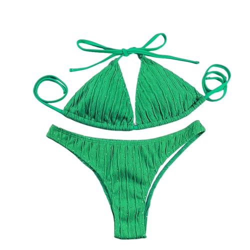 YLXCKGS Bikini-Set Jacquard Draw String Zweiteiliger Badeanzug Weiblicher Bikini Bikini Set Bather Schwimmbeachkleidung Für Badeanzug-Grün-L von YLXCKGS