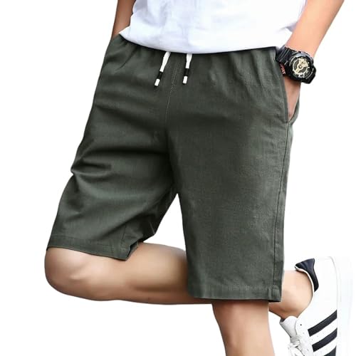 YLXCKGS Shorts Herren Männer Einfarbige Mode Shorts Sommer Atmungsaktive Elastische Taille 7 Farben Casual Männliche Shorts-Amrygrün-55-65Kg Für L von YLXCKGS