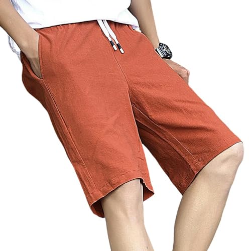 YLXCKGS Shorts Herren Männer Einfarbige Mode Shorts Sommer Atmungsaktive Elastische Taille 7 Farben Casual Männliche Shorts-Rot-55-65Kg Für L von YLXCKGS