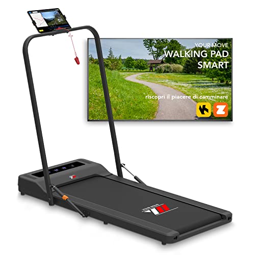 YM Elektrisches Laufband & Walking Pad (2 in 1) Schwarz, Platzsparend, mit Halterungsleiste und Tabletanschluss, Integrierte Bluetooth-Lautsprecher, KINOMAP und ZWIFT, Fernbedienung zur Uhr, 6 Program von YM