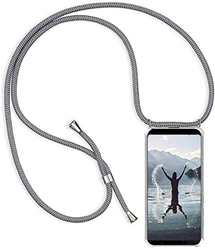 YMCASE Handykette Handyhülle für Samsung Galaxy A32 5G mit Band - Handy-Kette Handy Hülle mit Kordel zum Umhängen Handyanhänger Halsband Lanyard Case - Transparent Schutzhülle in Grau von YMCASE
