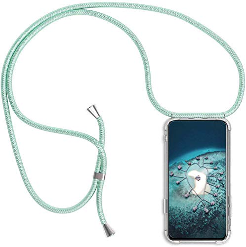 YMCASE Handykette Handyhülle für Samsung Galaxy A32 5G mit Band - Handy-Kette Handy Hülle mit Kordel zum Umhängen Handyanhänger Halsband Lanyard Case - Transparent Schutzhülle in Grün von YMCASE