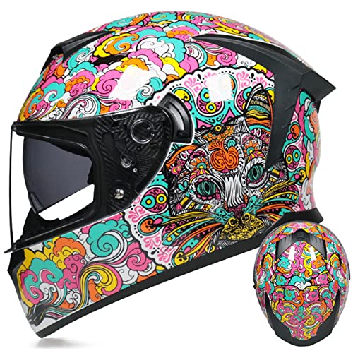 Motorrad Helm Integralhelme Sturzhelm Mofa-Helm Mopedhelm ECE Zertifizierter Roller-Helm mit Doppel Sonnenblende für Fahrrad Skateboard Scooter Skaten Männlich Und Weiblich D,S von YMCXZDP