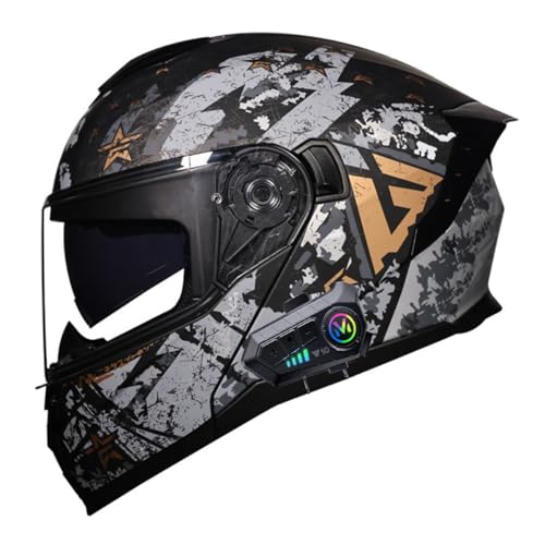 Motorradhelm mit Bluetooth Klapphelm Doppelvisier Modularer Helm ECEDOT Zertifiziert Integralhelm mit Mikrofon für Automatische Reaktion für Erwachsene Frauen Männer 6,L=59~60cm von YMCXZDP