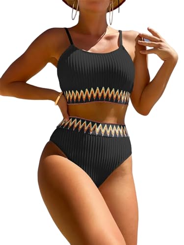 YMLHAQ Bikini Bikini Badeanzug Hohe Taille Split Badeanzug Damen Sommer Schwimmen Wasser Urlaub Anzug-Schwarz-S von YMLHAQ