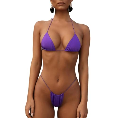 YMLHAQ Bikini Bikini Riemen Badeanzug, Bikini Split Badeanzug, Damen Sommer Badeanzug Meer Badeanzug-Purple-Xs von YMLHAQ