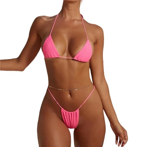 YMLHAQ Bikini Bikini Riemen Badeanzug, Bikini Split Badeanzug, Damen Sommer Badeanzug Meer Badeanzug-Rosa-XL von YMLHAQ