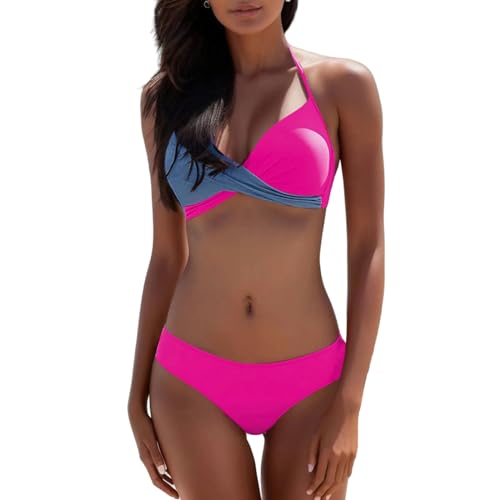 YMLHAQ Bikini Push Up Frauen Bikini Set Badeanzug Sport Strand Tragen Bikini Frauen Sommer-Hot Pink-S von YMLHAQ