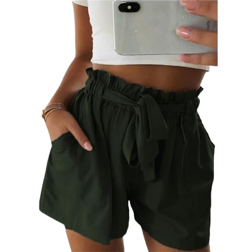 YMWANJUN Damen-Shorts Damen Sommershorts Elastizierte Taille Comfy Holiday Hosen Damen Sommer -Freizeit -Shorts-dunkelgrün-XL von YMWANJUN